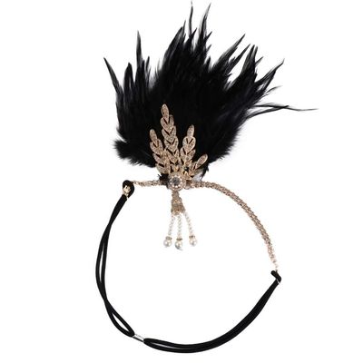 1920s Women Feather Crystal Headband,Flapper Headband Feather Headband Tassel Head Bands Rhiestones Headpiece Head Chain for Women(B)