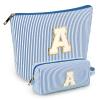 2 PCS Initial Makeup Bags for Women: Cosmetic Bag for Travel Toiletry - Birthday Gifts for 11 12 13 14 15 16 17 18 Years Old Girl Graduation Teacher Gift- Teen Girl Gifts Trendy Stuff - Blue A view 1