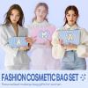2 PCS Initial Makeup Bags for Women: Cosmetic Bag for Travel Toiletry - Birthday Gifts for 11 12 13 14 15 16 17 18 Years Old Girl Graduation Teacher Gift- Teen Girl Gifts Trendy Stuff - Blue A view 3