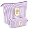 2 PCS Initial Makeup Bags for Women: Cosmetic Bag for Travel Toiletry - Birthday Gifts for 11 12 13 14 15 16 17 18 Years Old Girl Graduation Teacher Gift- Teen Girl Gifts Trendy Stuff - Purple G view 1