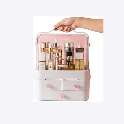 A1DFDFGOQSFG Dust-Proof Makeup Organizer Portable Travel Jewelry Organizer Box with Drawers Tray Clear Storage Box