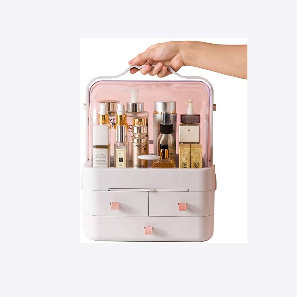 A1DFDFGOQSFG Dust-Proof Makeup Organizer Portable Travel Jewelry Organizer Box with Drawers Tray Clear Storage Box
