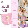 2 PCS Initial Makeup Bags for Women: Cosmetic Bag for Travel Toiletry - Birthday Gifts for 11 12 13 14 15 16 17 18 Years Old Girl Graduation Teacher Gift- Teen Girl Gifts Trendy Stuff - Pink D view 4