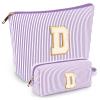 2 PCS Initial Makeup Bags for Women: Cosmetic Bag for Travel Toiletry - Birthday Gifts for 11 12 13 14 15 16 17 18 Years Old Girl Graduation Teacher Gift- Teen Girl Gifts Trendy Stuff - Purple D view 1
