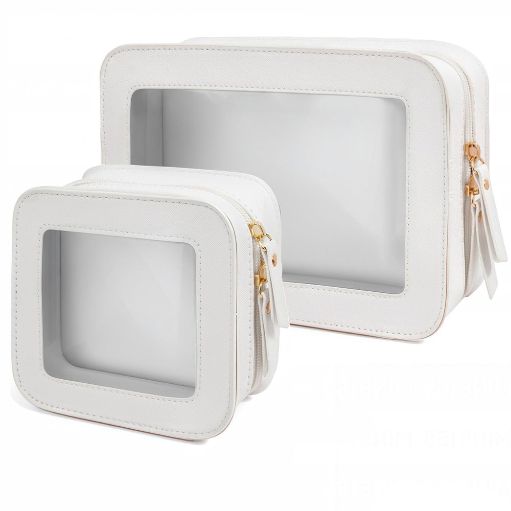 FFpaw Clear Makeup Bag Set for Women, Travel White Makeup Pouch Waterproof Cosmetic Bags with Zipper Clear Toiletry Bag for Traveling Small Make up Pouch for Purse Mini Cosmetic Case Car Organizer