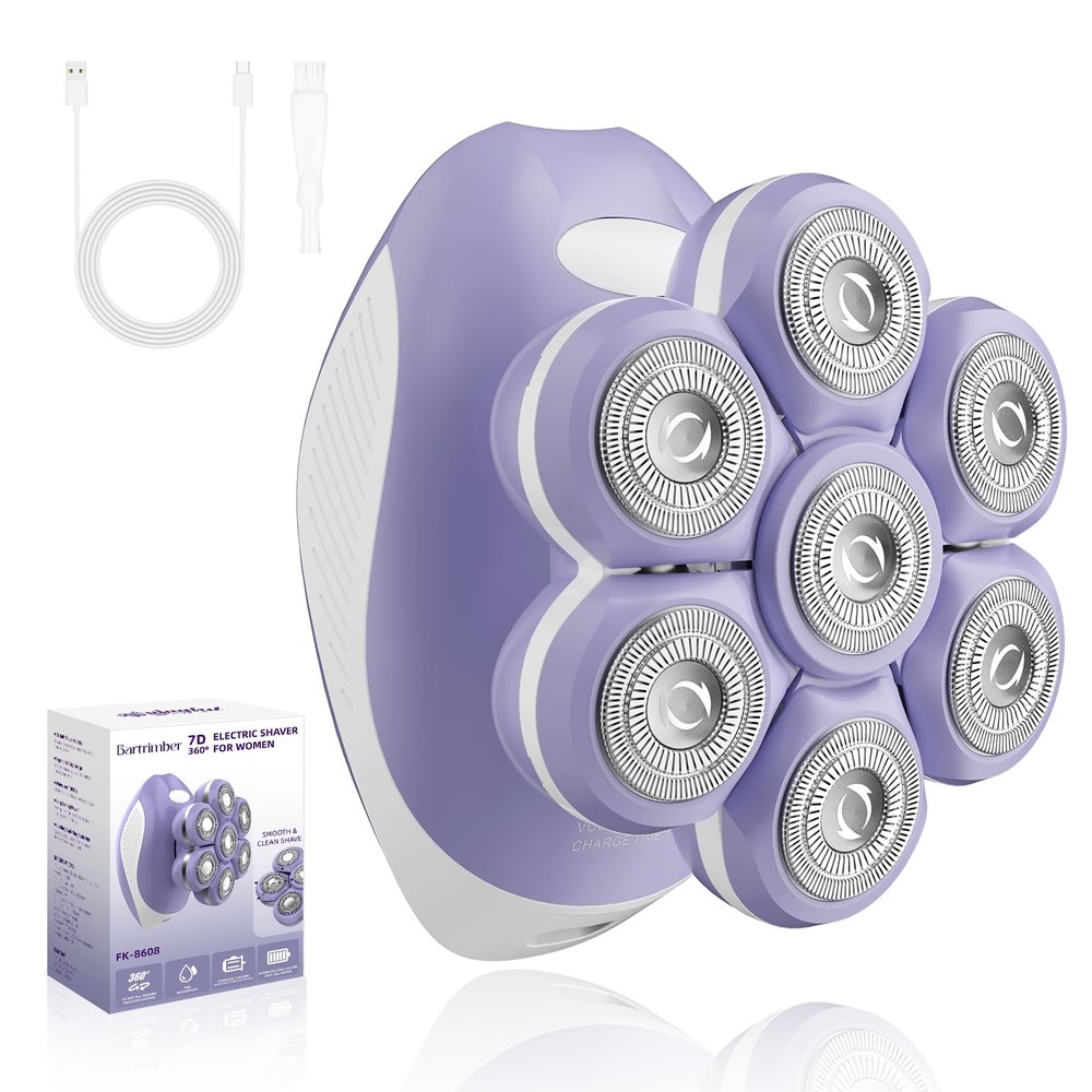Bartrimber 7D Electric Razor for Women: Fast & Painless Full-Body Shaver for Legs & Face  Waterproof Hair Remover with Light & Travel Cover  Wet/Dry Use, Smooth Close Shave, Birthday Christmas Gift