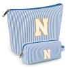 2 PCS Initial Makeup Bags for Women: Cosmetic Bag for Travel Toiletry - Birthday Gifts for 11 12 13 14 15 16 17 18 Years Old Girl Graduation Teacher Gift- Teen Girl Gifts Trendy Stuff - Blue N view 1