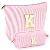 2 PCS Initial Makeup Bags for Women: Cosmetic Bag for Travel Toiletry - Birthday Gifts for 11 12 13 14 15 16 17 18 Years Old Girl Graduation Teacher Gift- Teen Girl Gifts Trendy Stuff - Light Pink K view 1