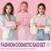 2 PCS Initial Makeup Bags for Women: Cosmetic Bag for Travel Toiletry - Birthday Gifts for 11 12 13 14 15 16 17 18 Years Old Girl Graduation Teacher Gift- Teen Girl Gifts Trendy Stuff - Light Pink K view 2