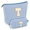 2 PCS Initial Makeup Bags for Women: Cosmetic Bag for Travel Toiletry - Birthday Gifts for 11 12 13 14 15 16 17 18 Years Old Girl Graduation Teacher Gift- Teen Girl Gifts Trendy Stuff - Blue T view 1