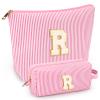 2 PCS Initial Makeup Bags for Women: Cosmetic Bag for Travel Toiletry - Birthday Gifts for 11 12 13 14 15 16 17 18 Years Old Girl Graduation Teacher Gift- Teen Girl Gifts Trendy Stuff - Pink R view 1