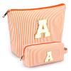 2 PCS Initial Makeup Bags for Women: Cosmetic Bag for Travel Toiletry - Birthday Gifts for 11 12 13 14 15 16 17 18 Years Old Girl Graduation Teacher Gift- Teen Girl Gifts Trendy Stuff - Orange A view 1