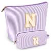 2 PCS Initial Makeup Bags for Women: Cosmetic Bag for Travel Toiletry - Birthday Gifts for 11 12 13 14 15 16 17 18 Years Old Girl Graduation Teacher Gift- Teen Girl Gifts Trendy Stuff - Purple N view 1