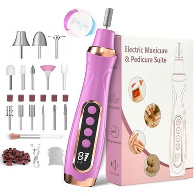 HengYuaoler Professional Manicure Pedicure Kit Cordless Electric Nail File Set 6 Speed Cordless Nail Drill for Thick Nail Toenail Cuticle Hand Foot Care Nail Drill Tool(Purple)