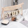 AellasNervalt Boho Patch Cosmetic Bag - Chenille Varsity Letter Toiletry Bag Beige Clear Waterproof Travel Makeup Bag PVC Zipper Clutch Daily Use Purse for Women Girls view 3