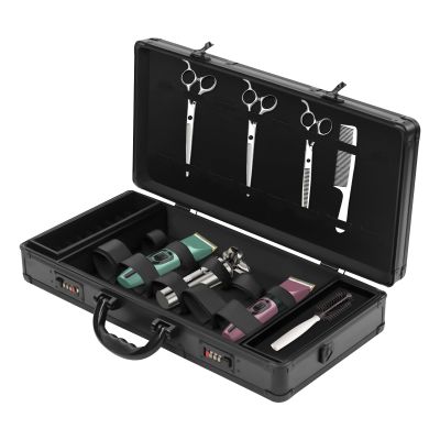 Barber Clipper Bag, Portable Barber Carrying Case with Double Combination Lock, Hairdresser Tool Box Organizer,Aluminum Alloy Frame, for Clippers, Trimmers, Blades, 22 * 11 * 4in