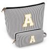 2 PCS Initial Makeup Bags for Women: Cosmetic Bag for Travel Toiletry - Birthday Gifts for 11 12 13 14 15 16 17 18 Years Old Girl Graduation Teacher Gift- Teen Girl Gifts Trendy Stuff - Black A view 1