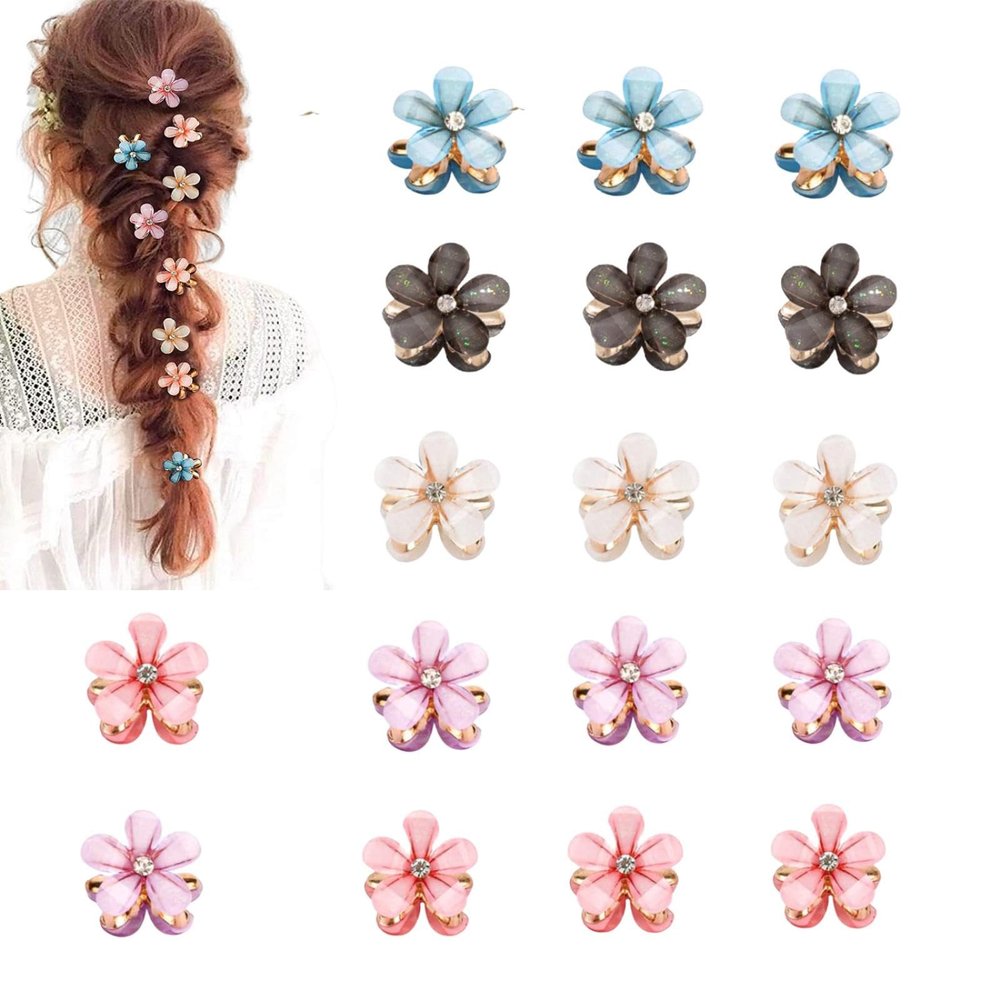 12 PCS Flower Hair Clips For Women Candy Color Flower Hair ClipsCute Mini Claw Clips For Women/GirlsZircon inlay Hair ClipsPresents For BirthdaysWedding And Holidays