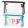 AellasNervalt Preppy Patch Cosmetic Bags - 2Pcs Summer SPF Chenille Varsity Letter Blue Toiletry Bag Black Large Clear Waterproof Portable Makeup Bag PVC Clutch Purse Travel Beach Bag for Women Girl view 1