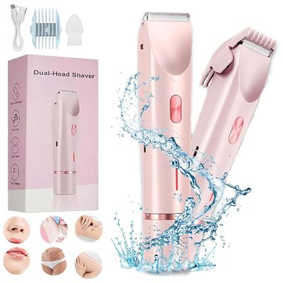 Glow Aura Womens Shaver, Glowaura Ipx7 Waterproof Dual Head Shaver Women, 2 in 1 Silky Glow Electric Bikini Trimmer, Type-C Electric Razors for Women Wet & Dry Use (Pink)