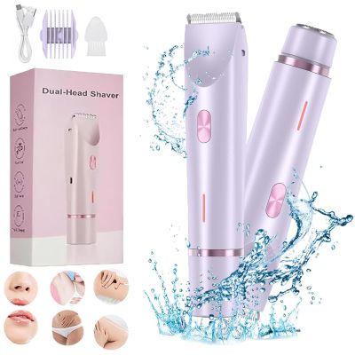 Glow Aura Womens Shaver, Glowaura Ipx7 Waterproof Dual Head Shaver Women, Comfort 2 in 1 Electric Lady Shaver, Electric Bikini Trimmer, Type-C Electric Razors for Women Wet & Dry Use (Purple)