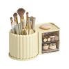 360 Rotating Makeup Brush Holder, Makeup Organizers with Drawer, Cosmetic Brushes Storage Countertop for Vanity Desktop Bathroom Countertop (Creamy yellow) view 1