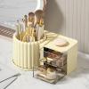 360 Rotating Makeup Brush Holder, Makeup Organizers with Drawer, Cosmetic Brushes Storage Countertop for Vanity Desktop Bathroom Countertop (Creamy yellow) view 3