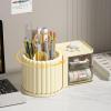 360 Rotating Makeup Brush Holder, Makeup Organizers with Drawer, Cosmetic Brushes Storage Countertop for Vanity Desktop Bathroom Countertop (Creamy yellow) view 4
