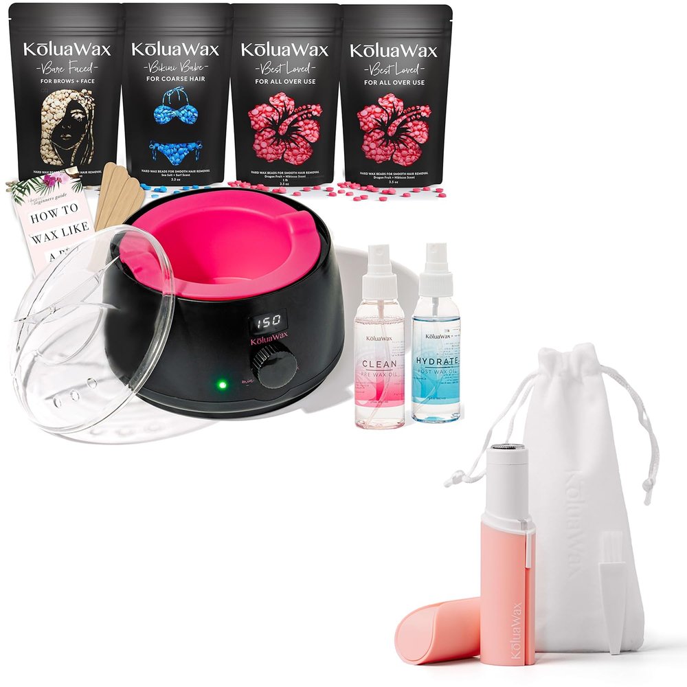 KoluaWax Premium Waxing Kit for Women and Face Razor for Women - Hot Melt Hard Wax Warmer for Hair Removal, Eyebrow, Bikini, Legs, Face, Brazilian Wax -Shaver for Peach Fuzz, Eyebrow, Upper Lip & More