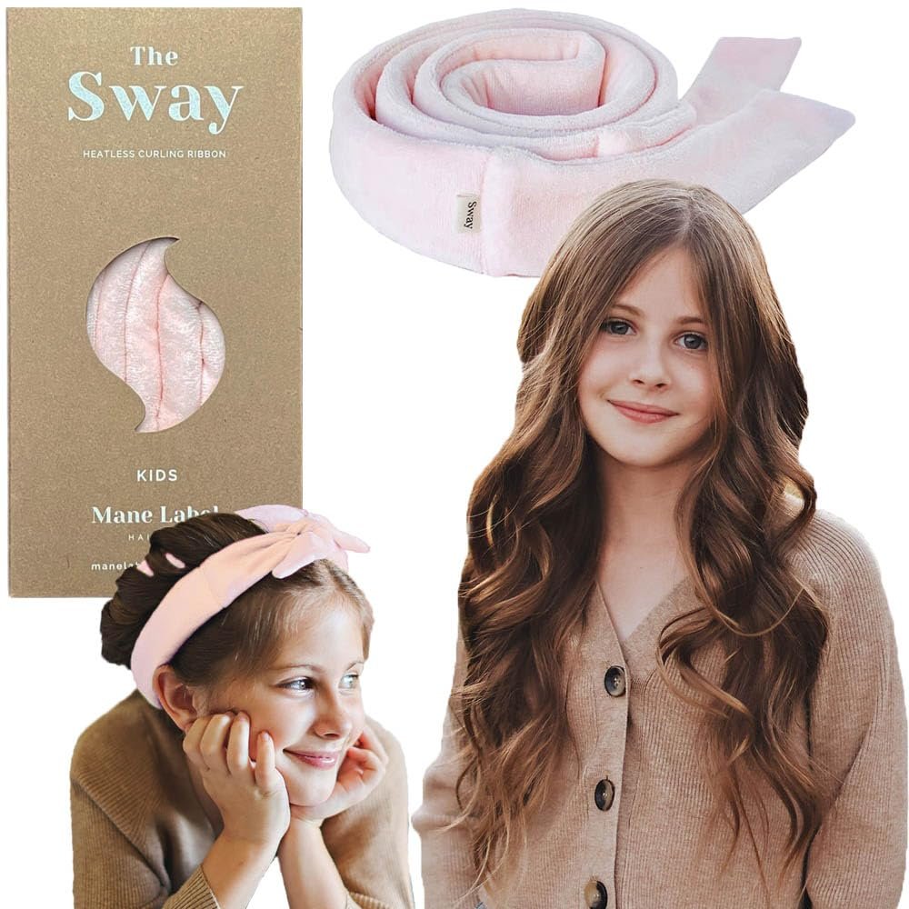 The Sway Kids Heatless Curling Ribbon, 59 Inches, Velour Cotton, Includes Hair Clip and Elastics (Ballet Pink, one size)