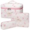3PC Makeup Bag Set, Quilted Makeup Bag Set, Large Floral Cosmetic Bag for Women, Cute Cotton Makeup Bags, Flower Travel Toiletry Organizer Bag (White Pink Bow Tie) view 1