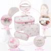 3PC Makeup Bag Set, Quilted Makeup Bag Set, Large Floral Cosmetic Bag for Women, Cute Cotton Makeup Bags, Flower Travel Toiletry Organizer Bag (White Pink Bow Tie) view 3