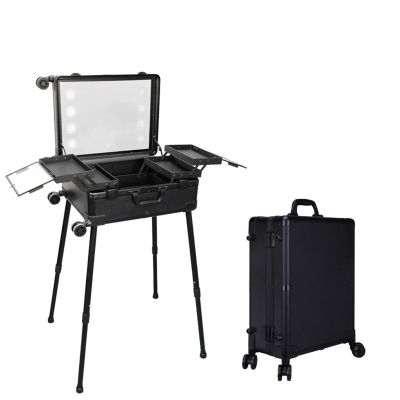 JYXYXSCP Portable Hand-held Makeup Case with Light, Telescopic Tripod, 360 Universal Wheels Aluminum Cosmetic Case (A 24INCH)