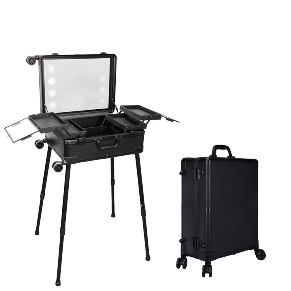 JYXYXSCP Portable Hand-held Makeup Case with Light, Telescopic Tripod, 360 Universal Wheels Aluminum Cosmetic Case (A 24INCH)