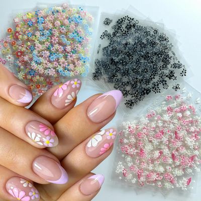 30Pcs Flower Nail Stickers for Nail Art 3D Self Adhesive Colorful Floral Nail Decals Cherry Blossoms Daisy Flower Nail Art Stickers Spring Summer Nail Design Stickers for Nail Art Supplies Decoration