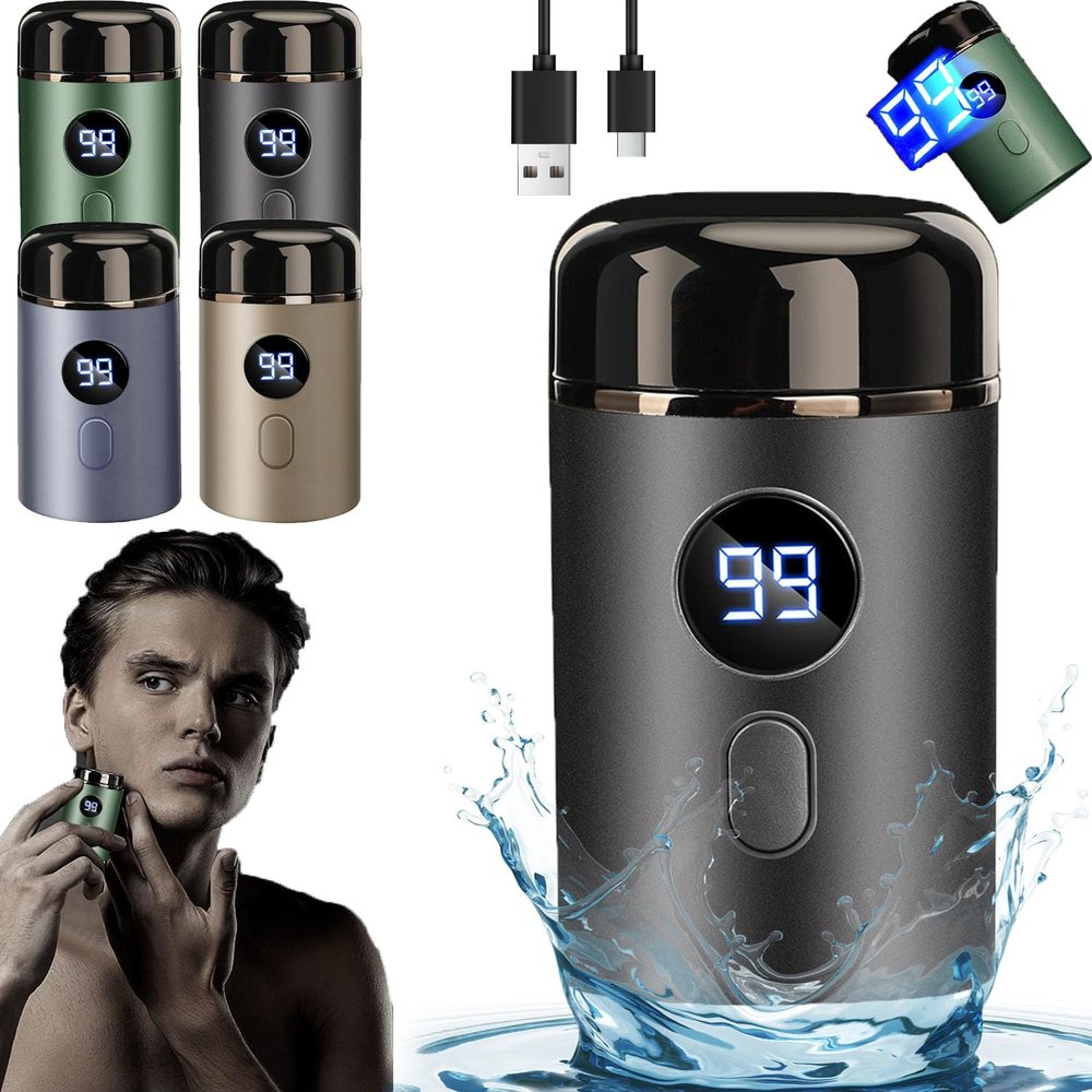 Mini Portable Electric Shaver, Mini Electric Shaver, MiniPortable RechargeableShaver with Digital Display, Shavers - Mini Portable ElectricShaver for Men, Waterproof (Black)