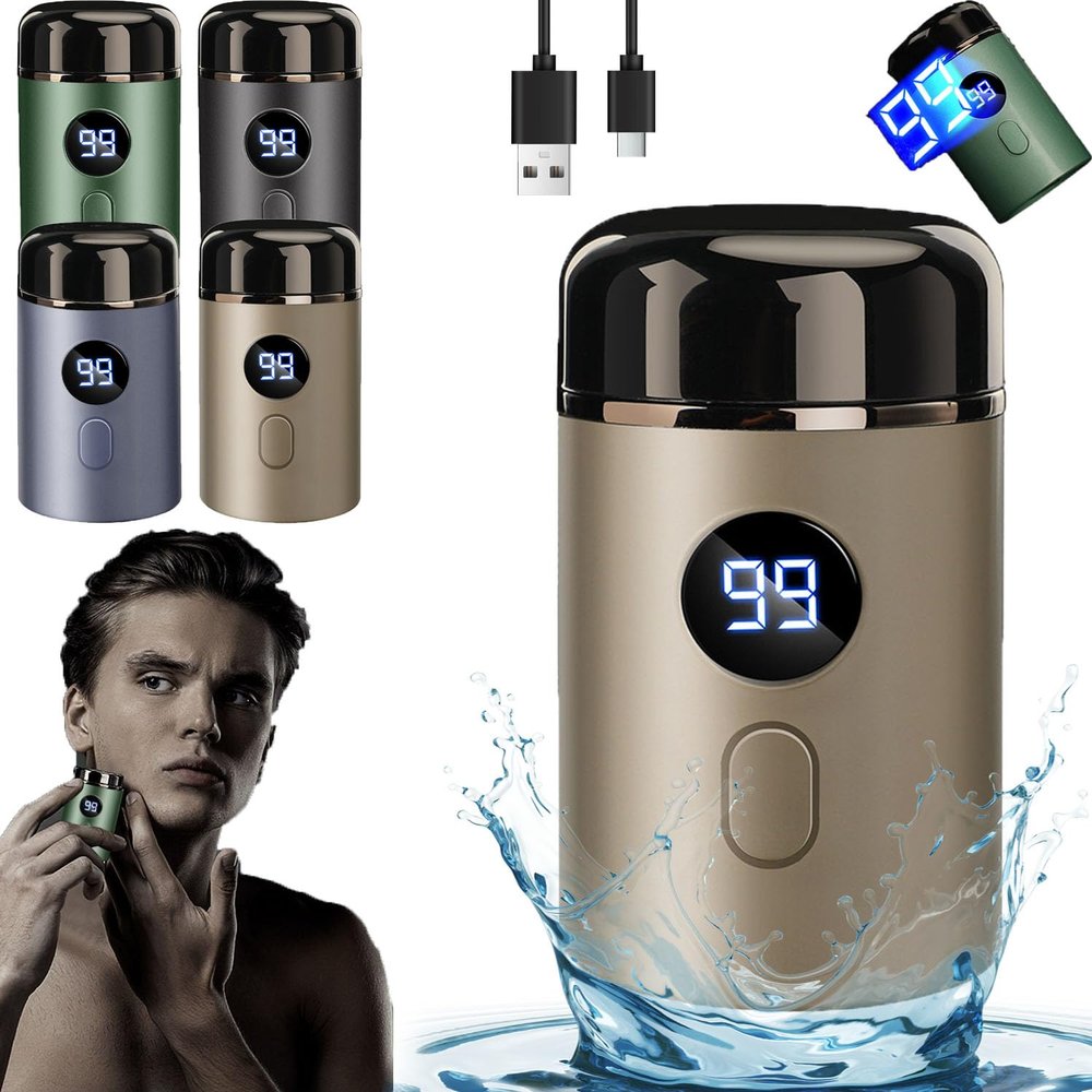 Mini Portable Electric Shaver, Mini Electric Shaver, MiniPortable RechargeableShaver with Digital Display, Shavers - Mini Portable ElectricShaver for Men, Waterproof (Gold)