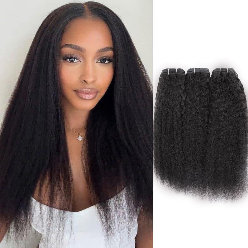 Kinky Straight Hair 20 22 24 Inch 3 Bundles Human hair Sew In Yaki Natural Black Bundles For Women
