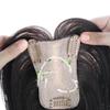 3x4.7 Inch Starry Sky Inner Net 9.8 Inch Clip In Toppers Human Hair Straight Hair Imitation Delivery Needle Hairpiece for Women Thin Hair (Natural black,middle part) view 2