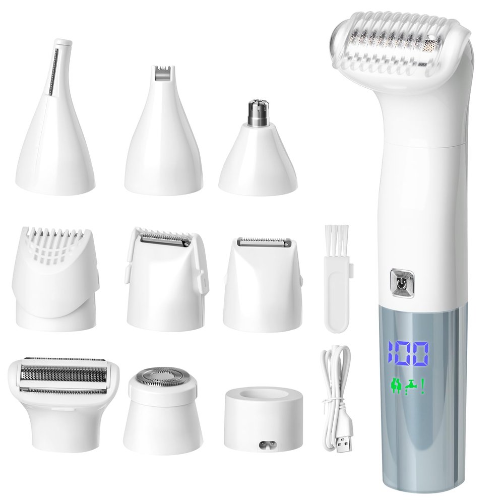 6-in-1 Hair Removal Device, Female Hair Removal Device, Painless Body Hair Trimmer, Suitable for All-Round Hair Removal on The face, armpits, arms, Legs, etc., with Display Screen, Rechargeable