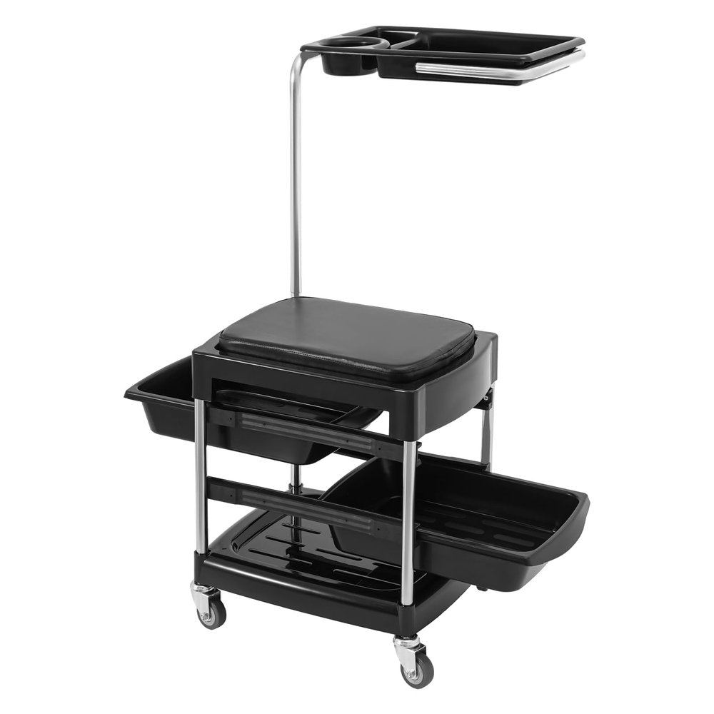 MARTEXBUY Hair Tool Tray Cart, Manicure Beauty Chair with Two Tool Organizer Drawers, Rolling Storage Tray Cart for Manicure, Pedicure, Beauty Salon