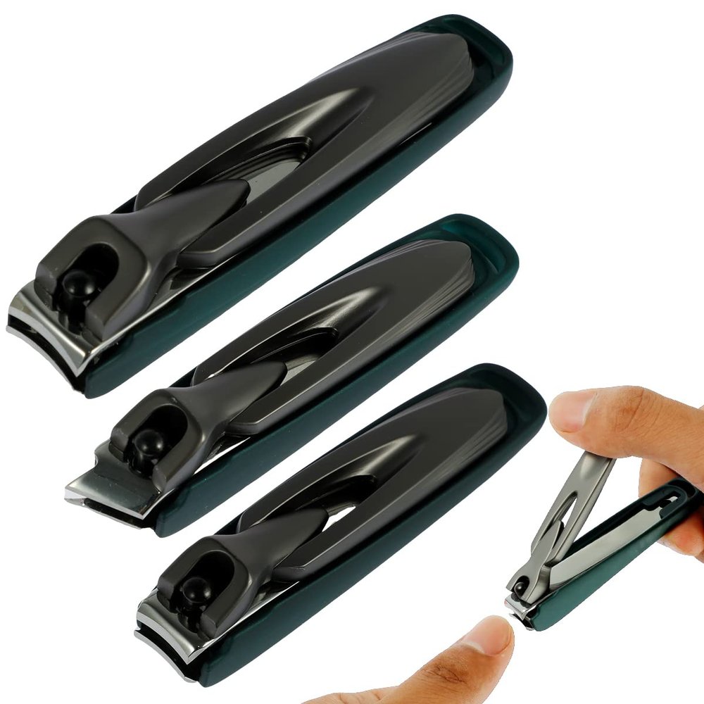 3Pcs Nail Clippers, Stainless Steel Fingernail Clippers and Toenail Clipper Nail Cutter, Portable Anti-Splash Fingernail Clipper Professional Nail Scissors for Ingrown and Thick Nails