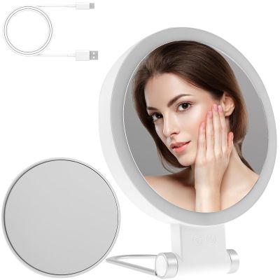 20X Magnifying Mirror with Light, Lighted Makeup Mirror with 10X Mirror, 1000mAh 3 Colour Modes with Adjustable Brightness, Foldable Compact Travel Mirror