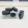 20PCS Round Transparent Glass Jars with Gold Lid Empty 5 ml-50 ml Clear Frosted Sample Travel Sub-bottles Glass Containers with Inner Liners for Cream Lotion Ointment (Black-gold lid,50g) view 4