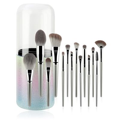 15-piece Makeup Brush Set with Case, Dense Synthetic Fiber Premium Metal Ferrule Wood Handle Kabuki Brushes, Gifts for Her (14 brushes + buckets)