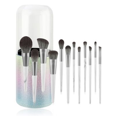 15-piece Makeup Brush Set with Case, Dense Synthetic Fiber Premium Metal Ferrule Wood Handle Kabuki Brushes, Gifts for Her (12 marble brushes + buckets)