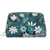 HHUULP Teal Grey And White Floral Zipper Closure Leather Portable Waterproof Cosmetic Bag For Home Travel To Organize Toiletries Sundries view 1