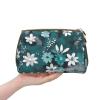 HHUULP Teal Grey And White Floral Zipper Closure Leather Portable Waterproof Cosmetic Bag For Home Travel To Organize Toiletries Sundries view 2
