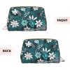 HHUULP Teal Grey And White Floral Zipper Closure Leather Portable Waterproof Cosmetic Bag For Home Travel To Organize Toiletries Sundries view 3