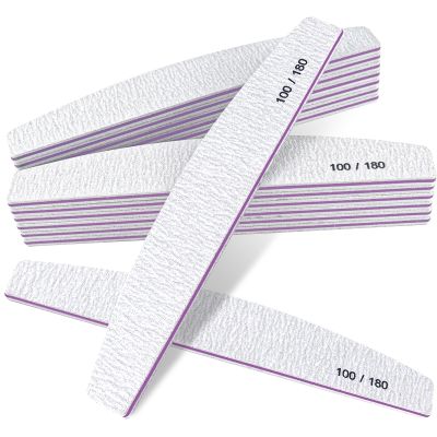 15Pcs Professional Nail Files, 100/180 Grit Double-Sided Buffer, Reusable Emery Boards for Natural/Acrylic Nails, Salon & Home Use (Grey)